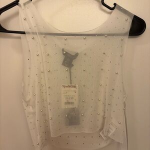 Sincerely Jules White Sheer Pearl-Embellished Blouse